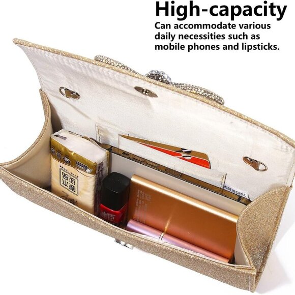 Chic Champagne Evening Clutch Bag | Luxurious PU Leather with Magnetic Closure - Picture 3 of 7